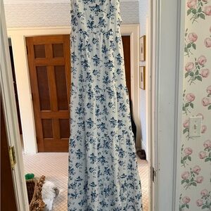 Blue Floral Maxi Dress - White Background with Blue Print